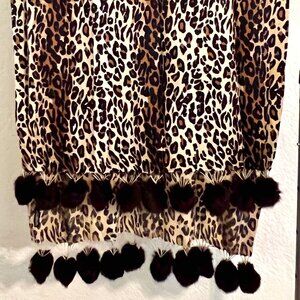 Animal Print Scarf with Fur Pom-poms